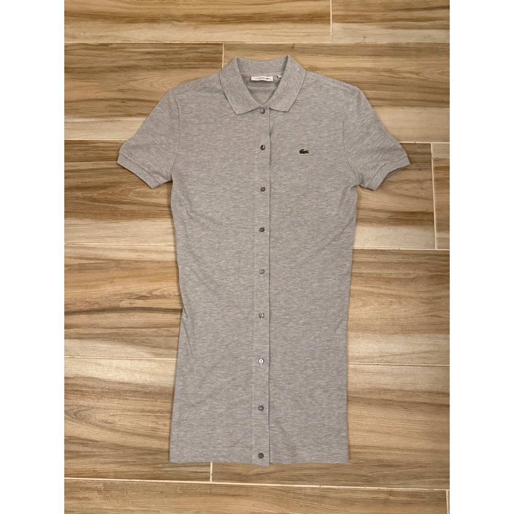 Lacoste‎ Grey Marl Full Button Down Polo Shirt Regular Fit Size 40 RN87651